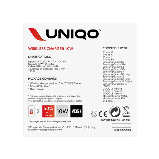 SBS UQWIR10WQI 10W Quick Charge 3.0 kabelloses Ladegerät – schwarz