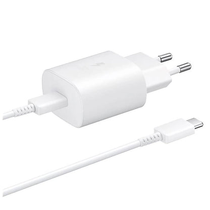 Samsung 25W EP-TA800EWE USB-C Wandladegerät mit Samsung EP-DA705BWE USB-C / USB-C Kabel Ersatzverpackung - weiß