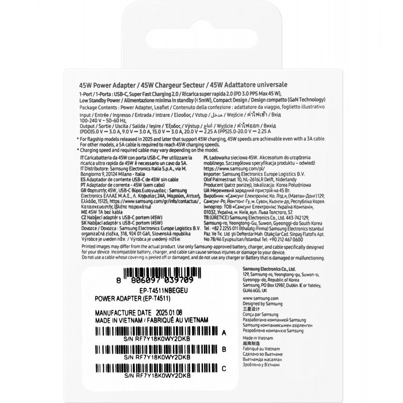 Samsung EP-T4511NBEGEU 45W 4.05A 1x USB-C Wandladegerät - Schwarz
