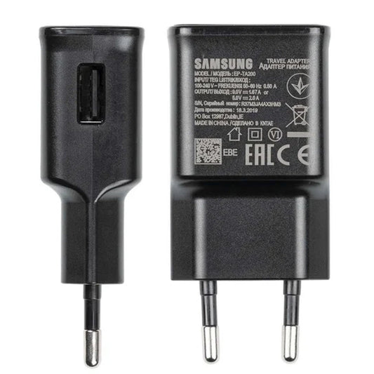 Samsung EP-TA200EBE USB-A 15W Wandladegerät mit EP-DR140ABE USB-A - USB-C Kabel (OOB Bulk - Ersatzverpackung) - Schwarz