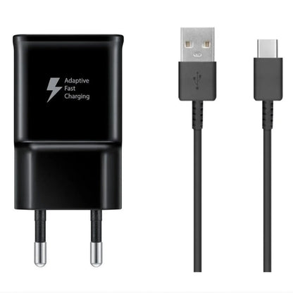 Samsung EP-TA200EBE USB-A 15W Wandladegerät mit EP-DR140ABE USB-A - USB-C Kabel (OOB Bulk - Ersatzverpackung) - Schwarz