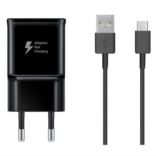 Samsung EP-TA200EBE USB-A 15W Wandladegerät mit EP-DR140ABE USB-A - USB-C Kabel (OOB Bulk - Ersatzverpackung) - Schwarz