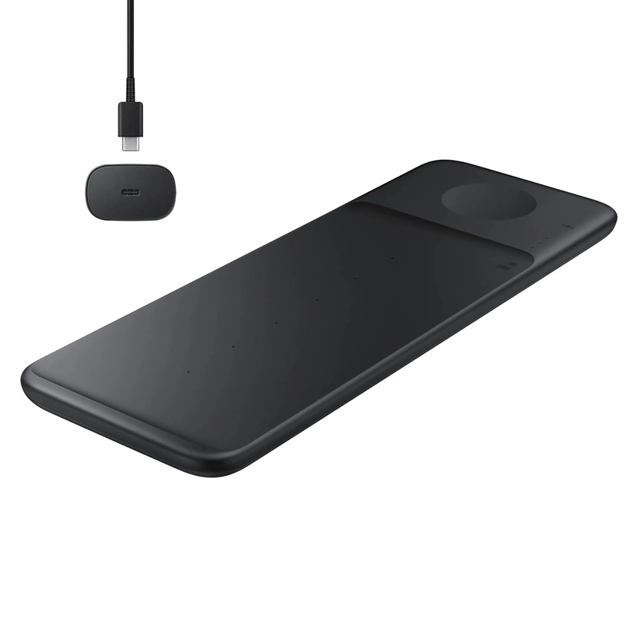Samsung Trio EP-P6300TBEGEU 3in1 induktives Ladegerät für Telefon / Galaxy Watch / Buds - Schwarz + Netzladegerät + Kabel