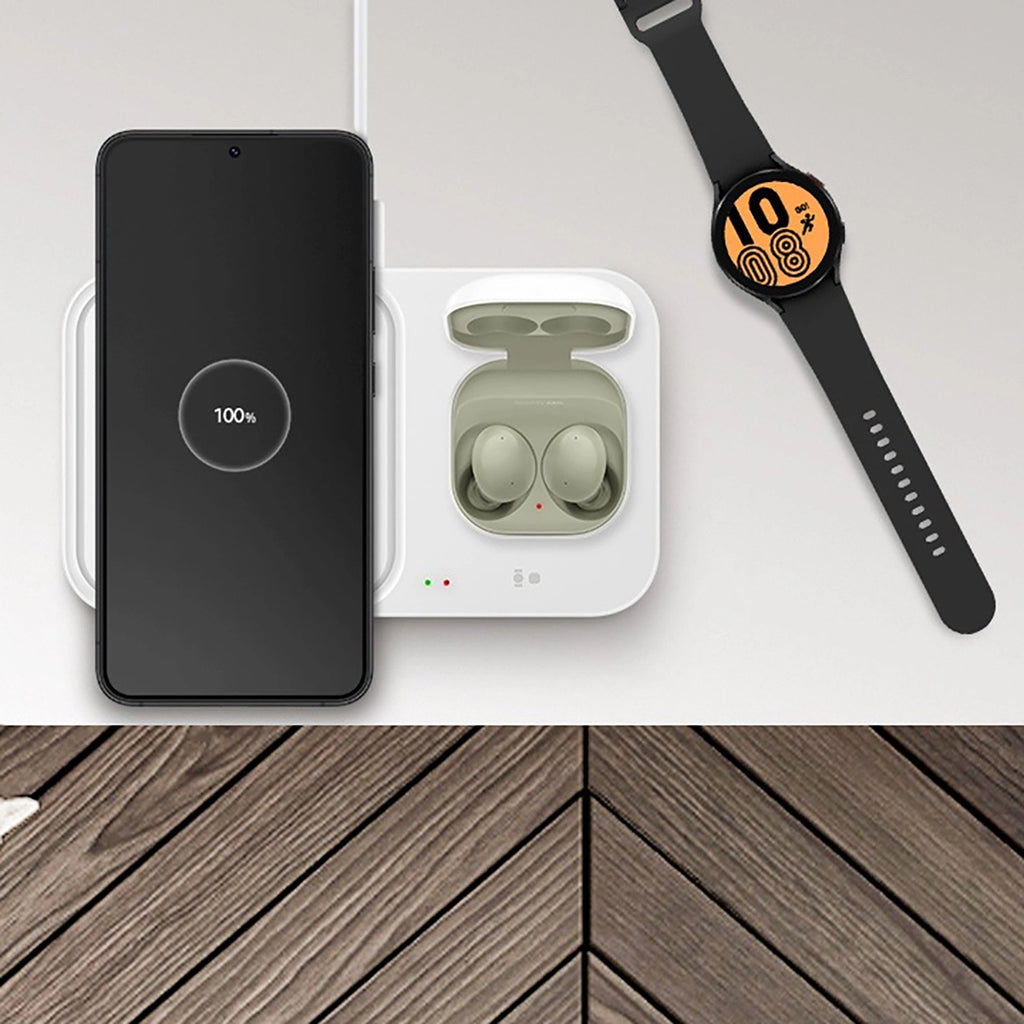 Samsung Wireless Charger Duo EP-P5400TWEGEU induktives Ladegerät 15W - Weiß + Netzladegerät + Kabel