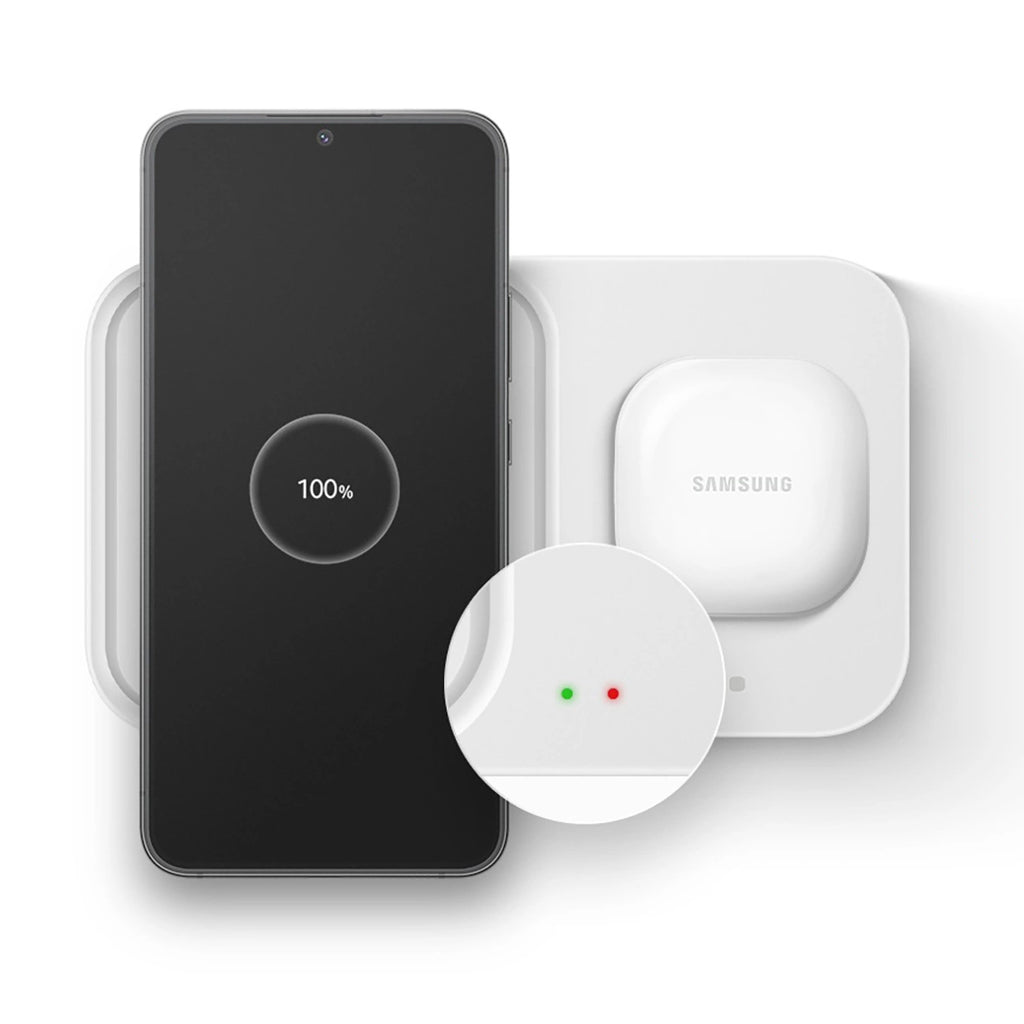 Samsung Wireless Charger Duo EP-P5400TWEGEU induktives Ladegerät 15W - Weiß + Netzladegerät + Kabel