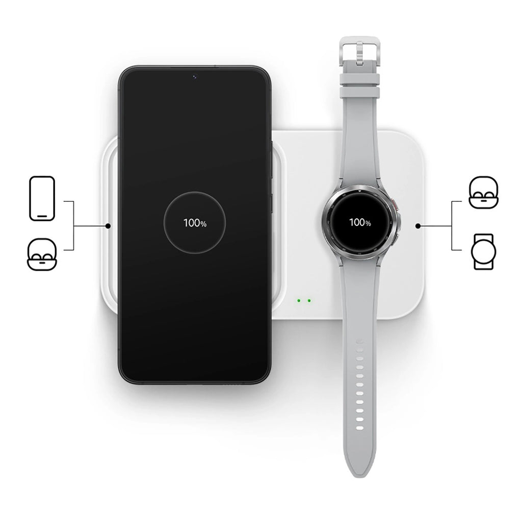Samsung Wireless Charger Duo EP-P5400TWEGEU induktives Ladegerät 15W - Weiß + Netzladegerät + Kabel