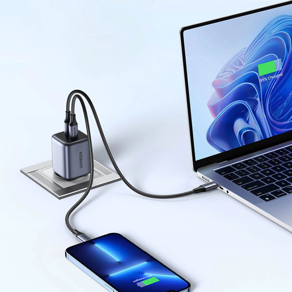 Schnellladegerät GaN 2 x USB-C 45W QC PD Ugreen CD294 – grau