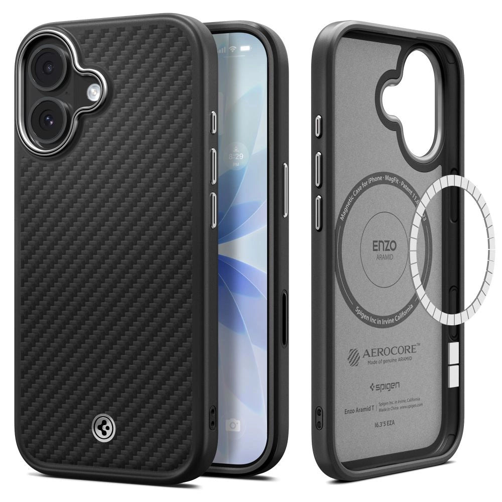 Spigen Enzo Aramid "T" MagSafe Hülle für iPhone 17 - Schwarz und Silber