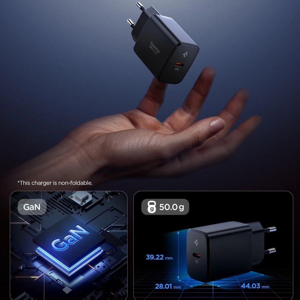 Spigen Essential EE201EU USB-C 20W Wandladegerät - Schwarz