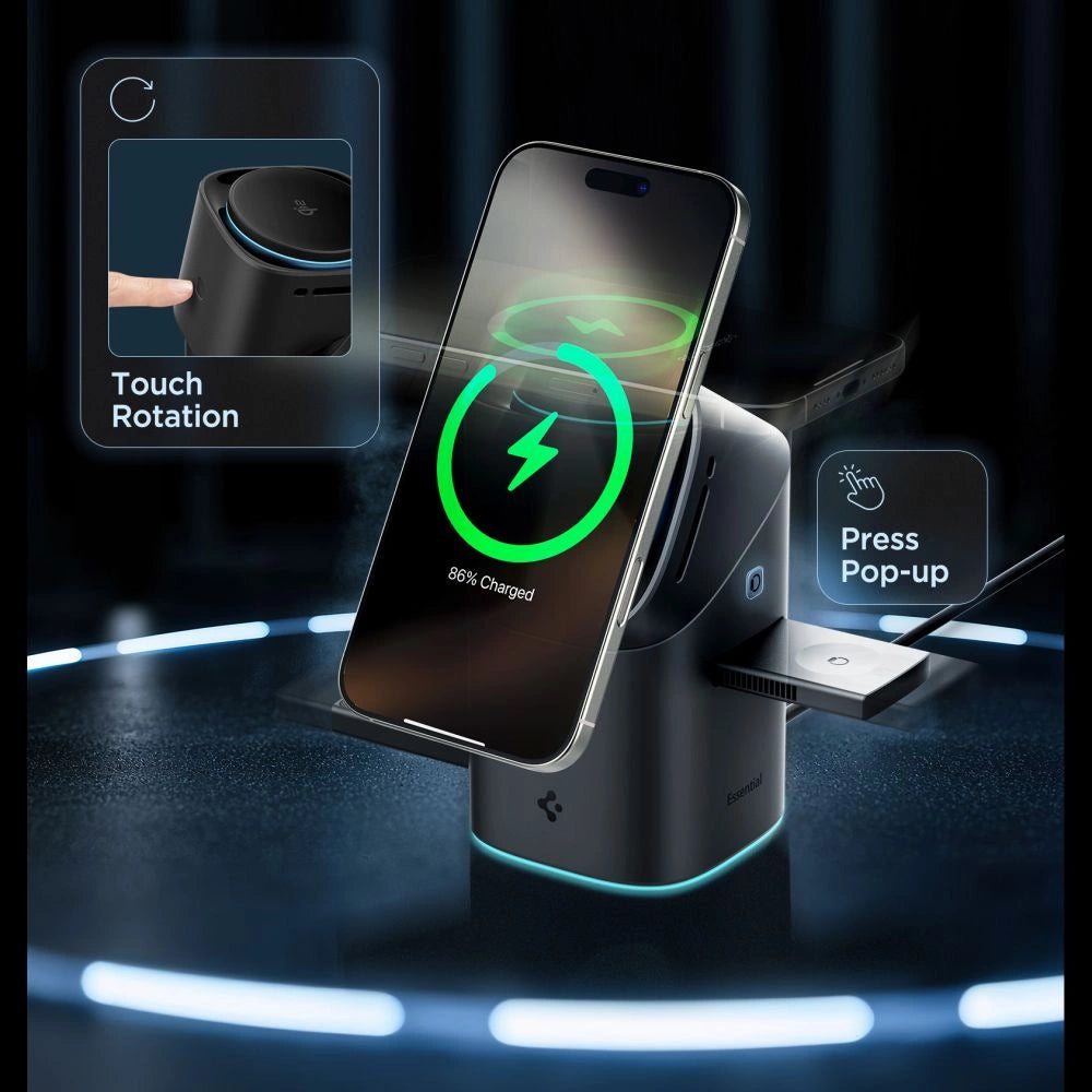 Spigen Essential EF223MS 3-in-1 QI2 Kabelloses Ladegerät - Schwarz