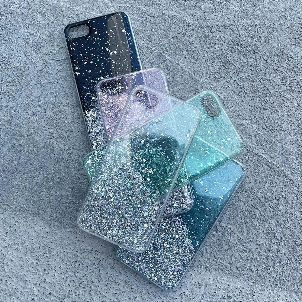Star Glitter Glänzend Handyhülle Schutzhülle für iPhone 13 Pro schwarz