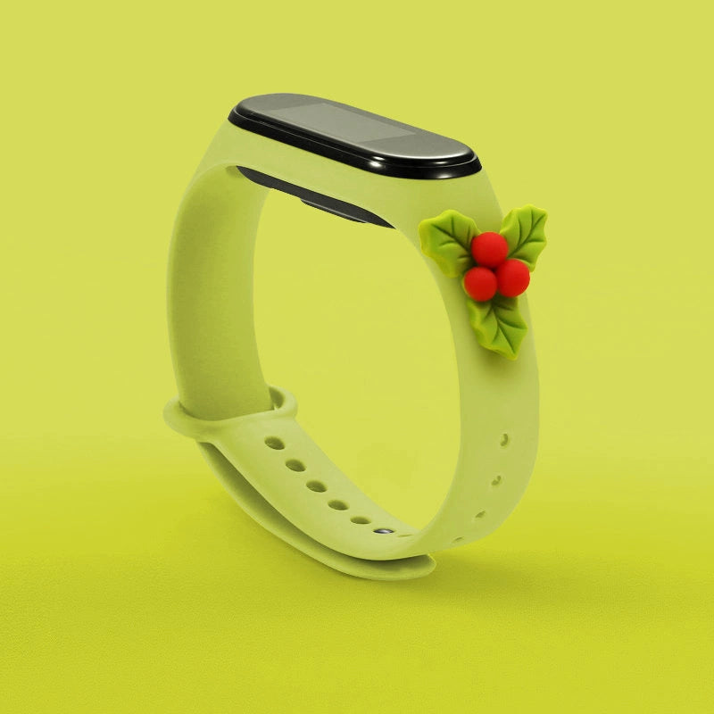 Strap Xmas für Xiaomi Mi Band 3 / 4 Weihnachts-Silikonarmband mit Stechpalme - Grün