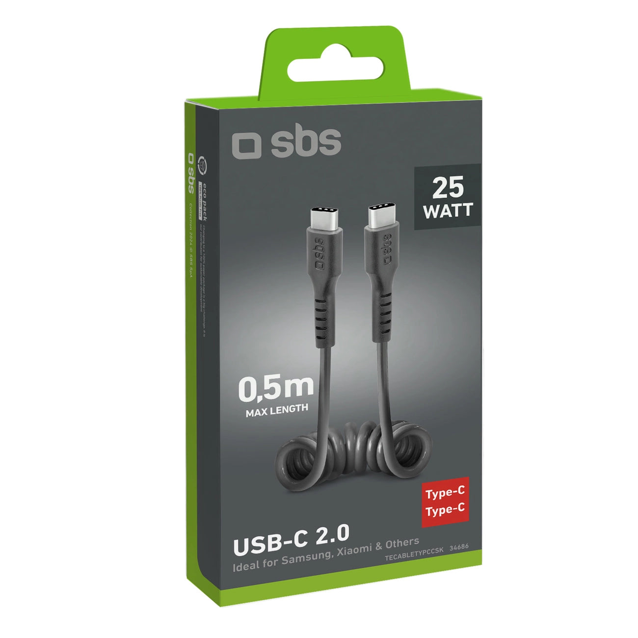 TECABLETYPCCSK SBS Spiralkabel USB-C - USB-C 0,5m - Schwarz