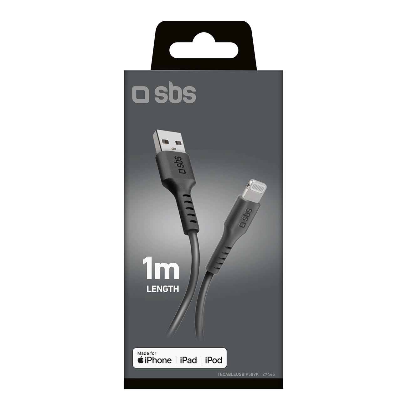 TECABLEUSBIP589K USB-A – Lightning SBS-Kabel 1 m mit MFi-Zertifizierung – Schwarz