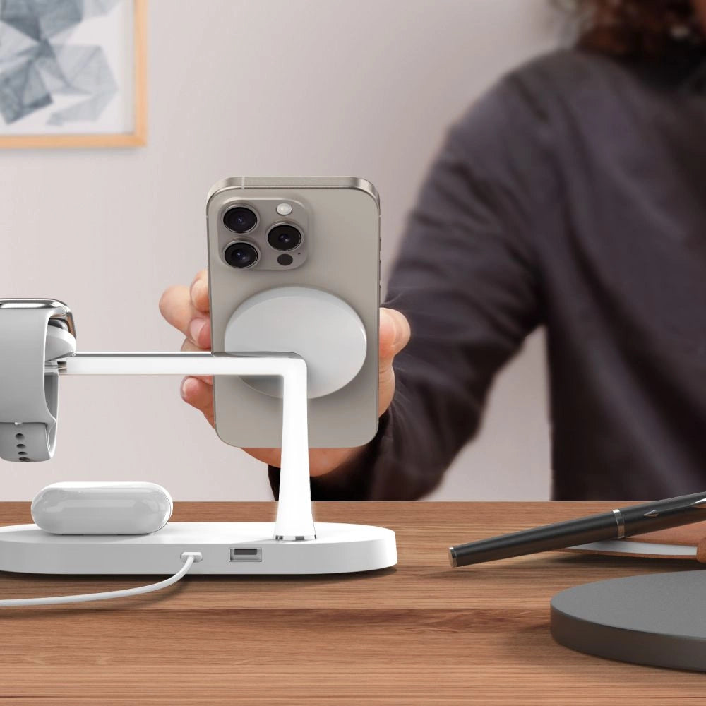 Tech-Protect A12 3in1 MagSafe induktives Ladegerät für Smartphone / Kopfhörer / Smartwatch - Weiß