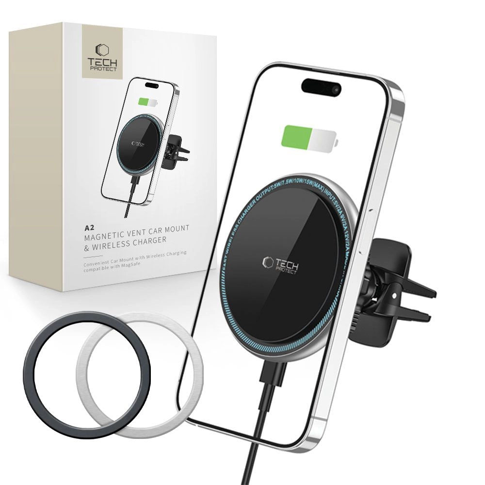 Tech-Protect A2 Autotelefonhalter mit MagSafe 15W induktivem Ladegerät für Lüftungsschlitze – Schwarz