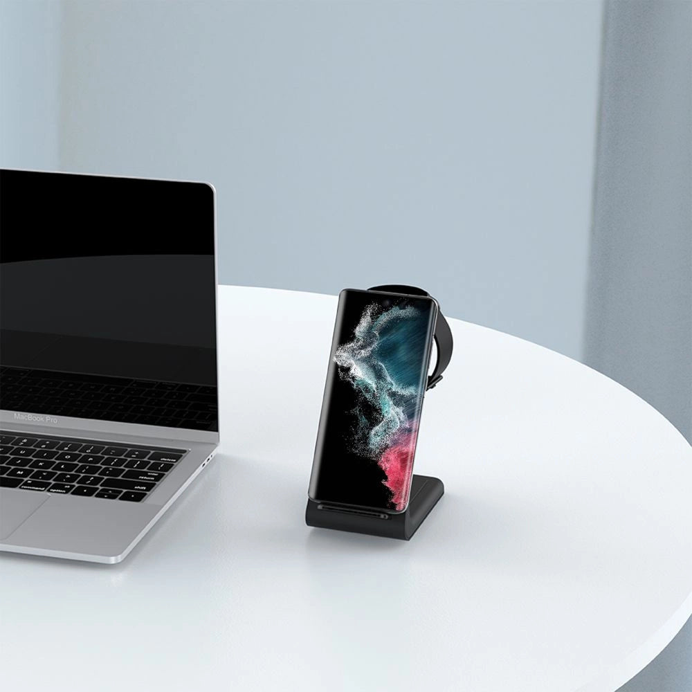 Tech-Protect A7 10W induktives Ladegerät in Form eines 3-in-1-Ständers für Smartphone / Kopfhörer / Smartwatch - Schwarz