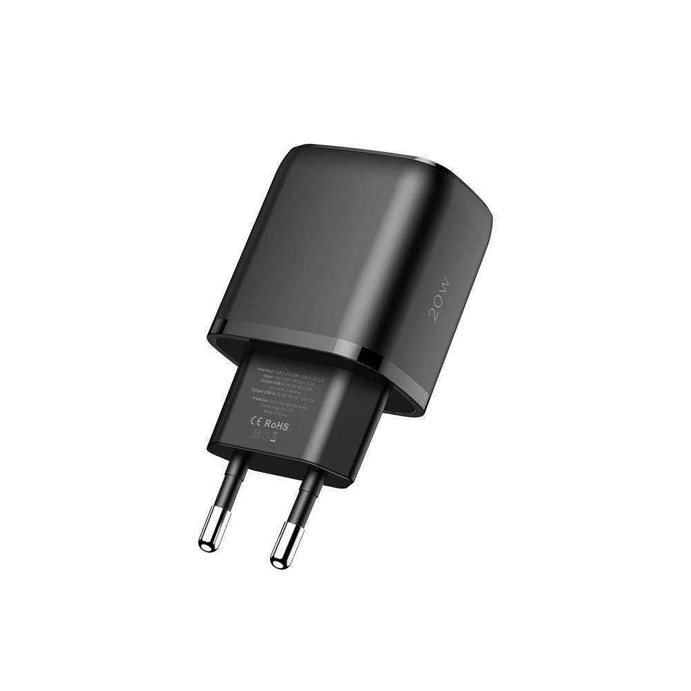 Tech-Protect C20W USB-C PD 20W / USB-A QC 3.0 Netzwerkladegerät – Schwarz