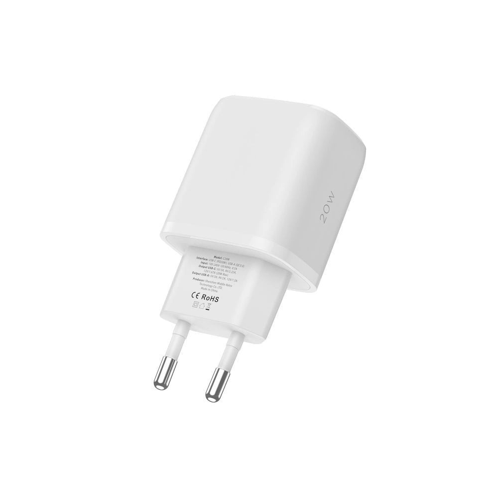 Tech-Protect C20W USB-C PD 20W / USB-A QC 3.0 Netzwerkladegerät – Weiß
