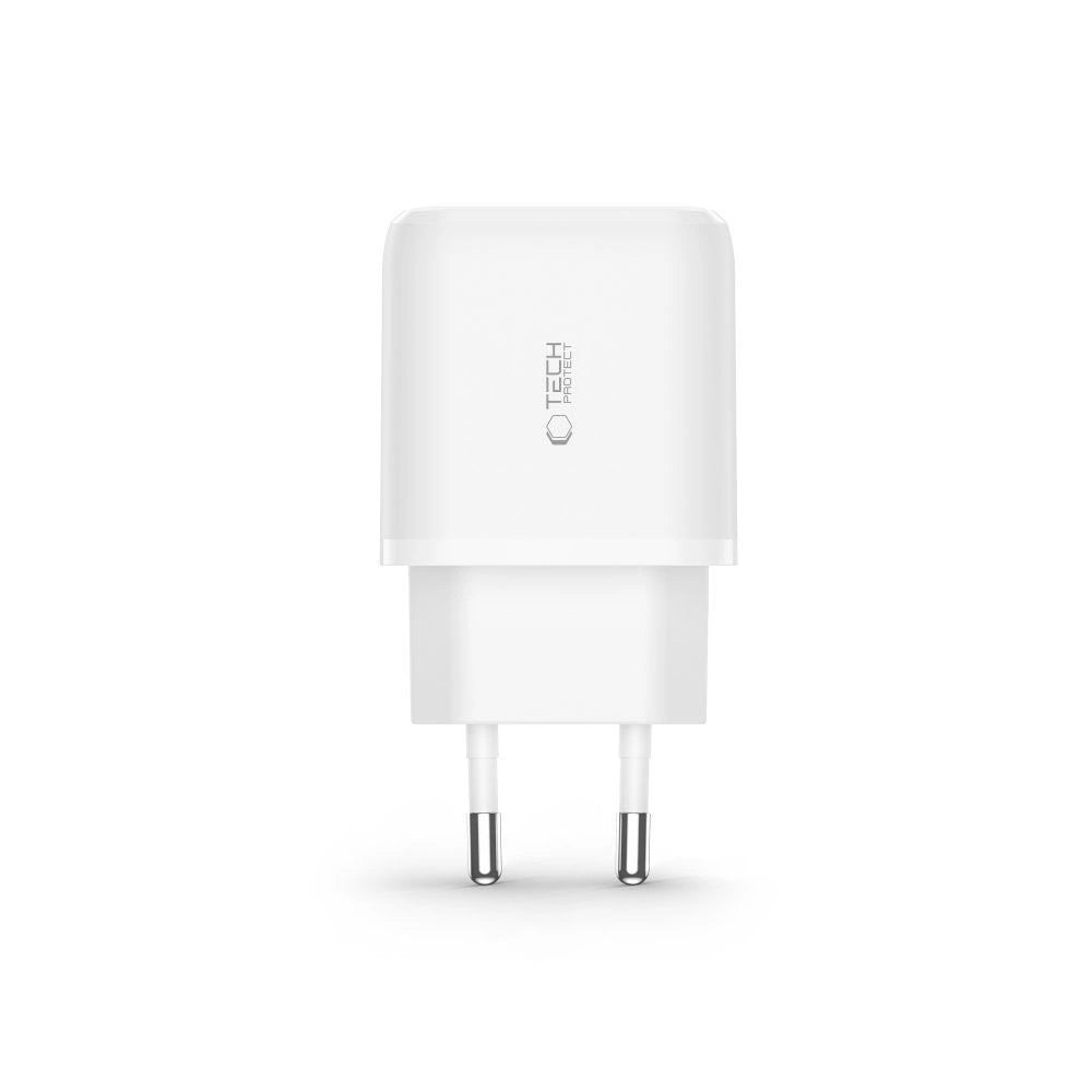 Tech-Protect C20W USB-C PD 20W / USB-A QC 3.0 Netzwerkladegerät mit USB-C / USB-C-Kabel – Weiß