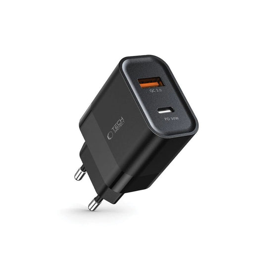 Tech-Protect C30W USB-C PD 30W / USB-A QC 3.0 Netzwerkladegerät – Schwarz