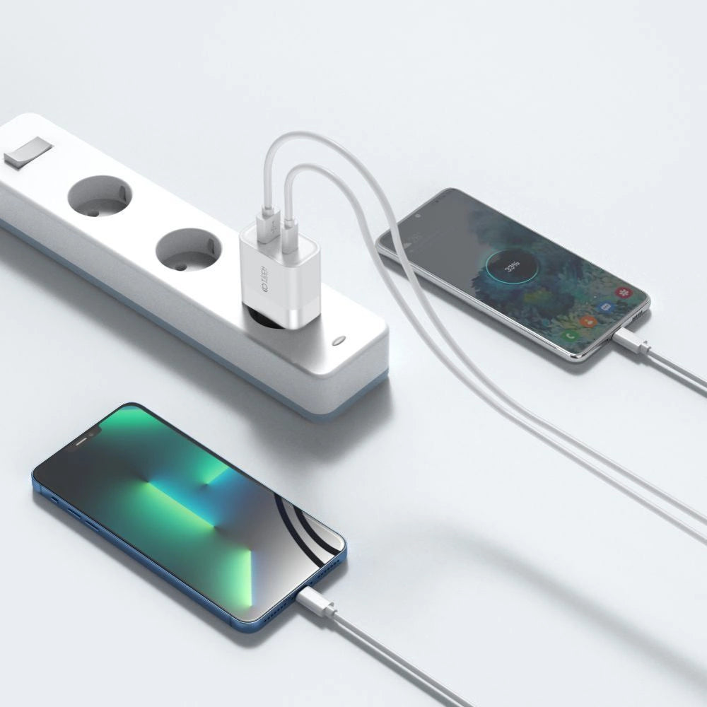 Tech-Protect C30W USB-C PD 30W / USB-A QC 3.0 Netzwerkladegerät – Weiß