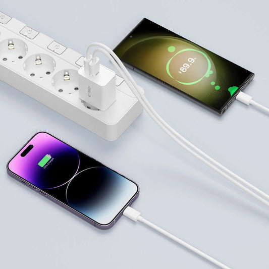 Tech-Protect C35W 2x USB-C PD 35W Netzwerkladegerät mit USB-C/USB-C-Kabel – Weiß