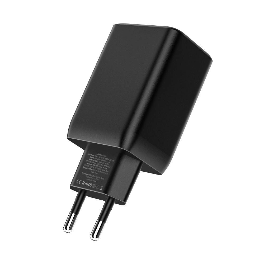 Tech-Protect C65W Netzwerkladegerät 2x USB-C PD 65W / USB-A QC 3.0 - Schwarz