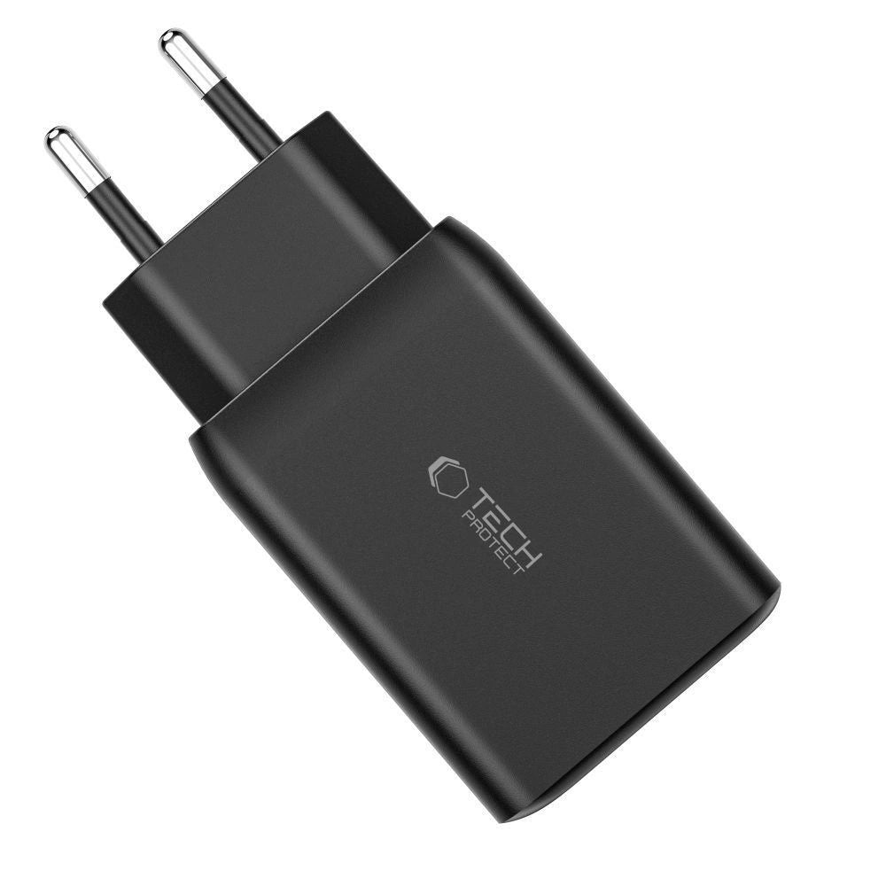 Tech-Protect C65W Netzwerkladegerät 2x USB-C PD 65W / USB-A QC 3.0 - Schwarz