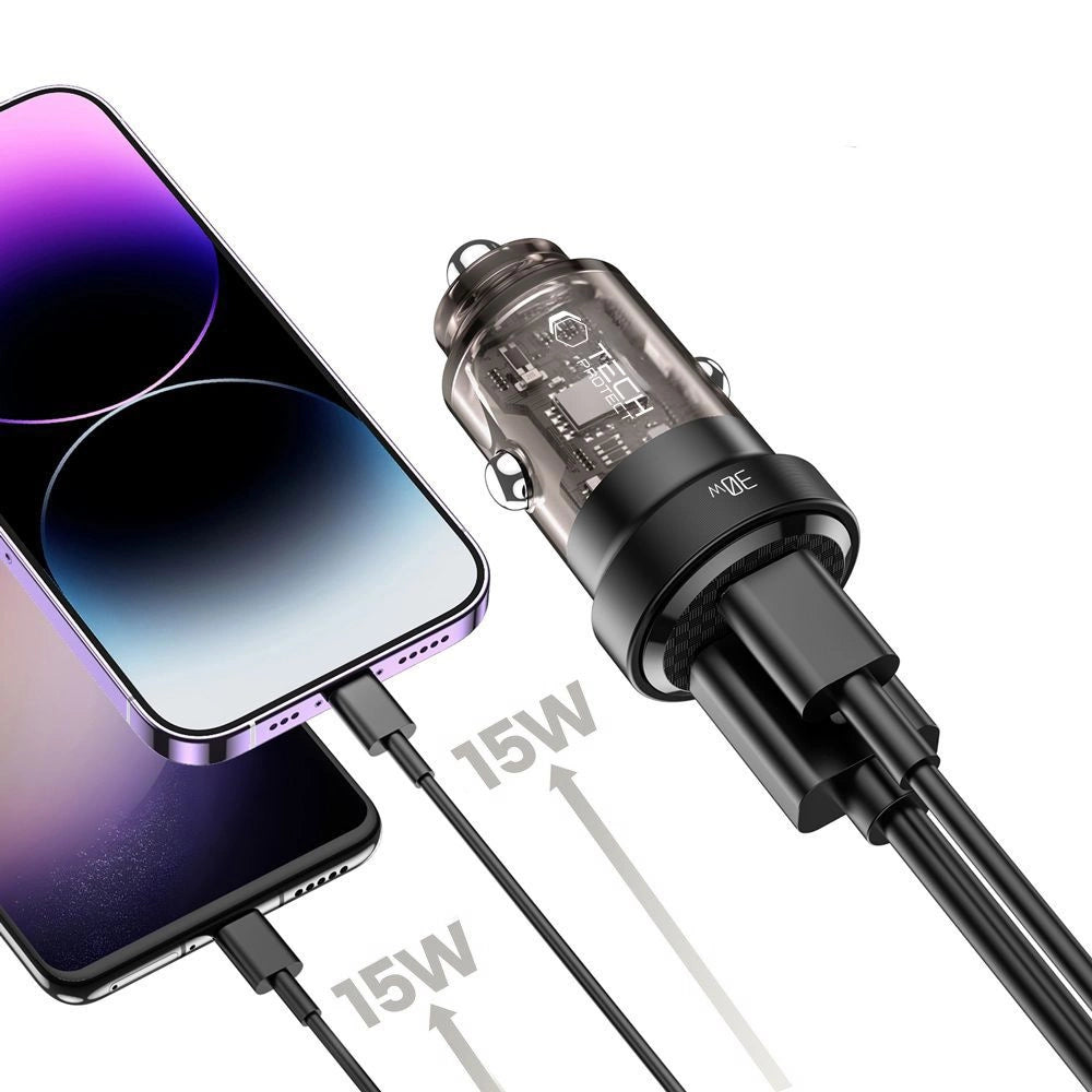 Tech-Protect CC30W Autoladegerät USB-C PD 30W / USB-A QC 3.0 - Schwarz