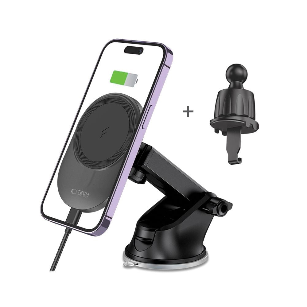 Tech-Protect MM15W-V1 Autotelefonhalter mit MagSafe 15W induktivem Ladegerät für Cockpit / Lüftungsschlitze – Schwarz