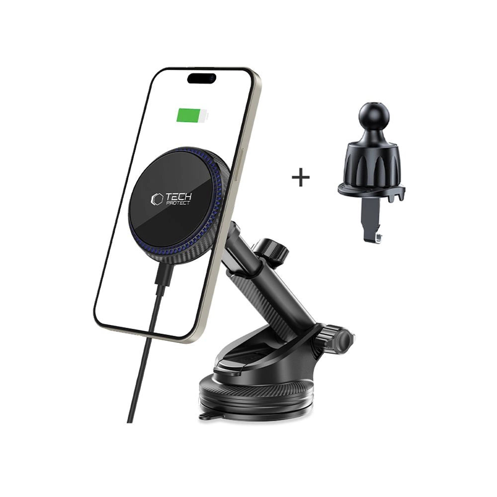 Tech-Protect MM15W-V4 Magnetische MagSafe 15W Autohalterung für Cockpit / Windschutzscheibe / Lüftungsschlitz - Schwarz