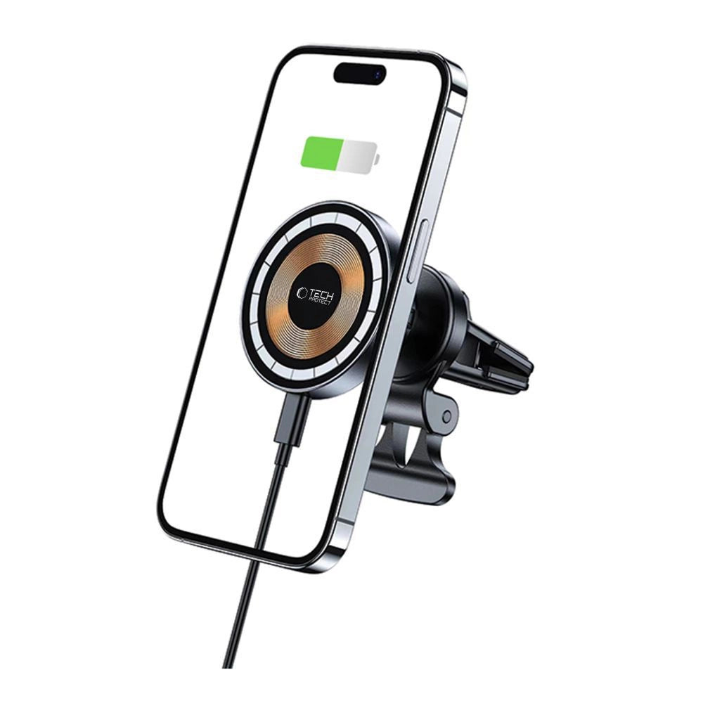 Tech-Protect MM15W-V5 Autotelefonhalter mit MagSafe 15W induktivem Ladegerät für Lüftungsschlitze – Schwarz