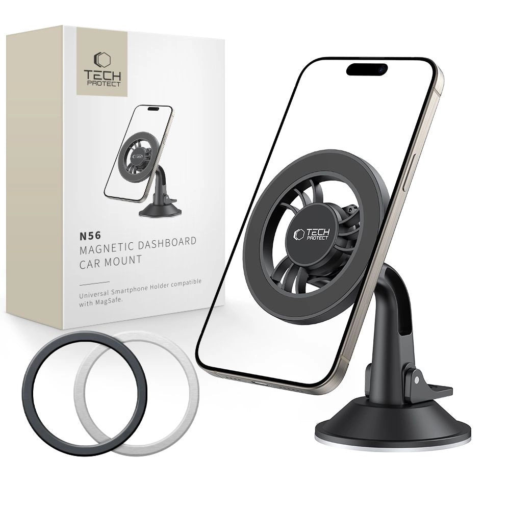 Tech-Protect N56 Magnetische MagSafe Autohalterung für Cockpit, Windschutzscheibe - Schwarz