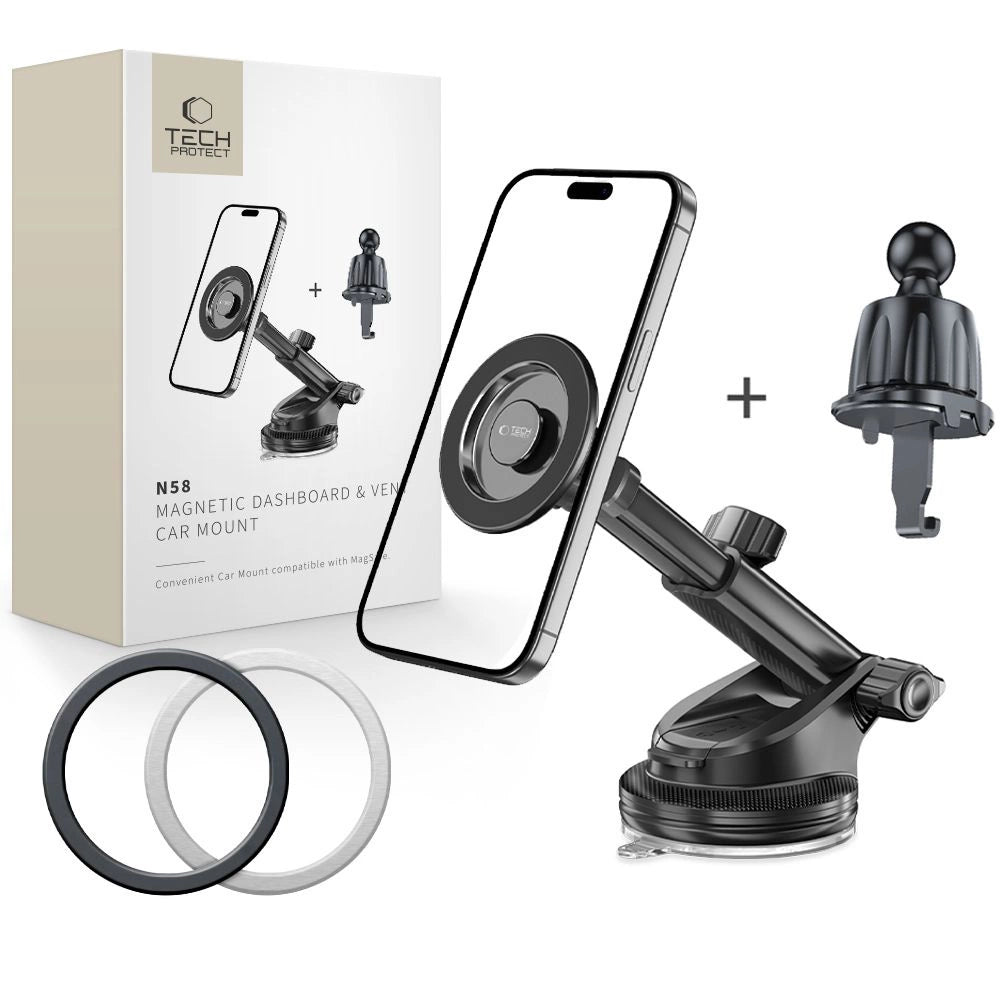 Tech-Protect N58 Magnetische MagSafe Autohalterung für Cockpit, Windschutzscheibe oder Lüftungsschlitze - Schwarz