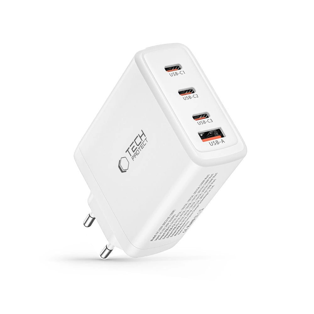 Tech-Protect NC100W-GAN GaN-Netzwerkladegerät 3x USB-C PD 100W / USB-A QC 3.0 - Weiß