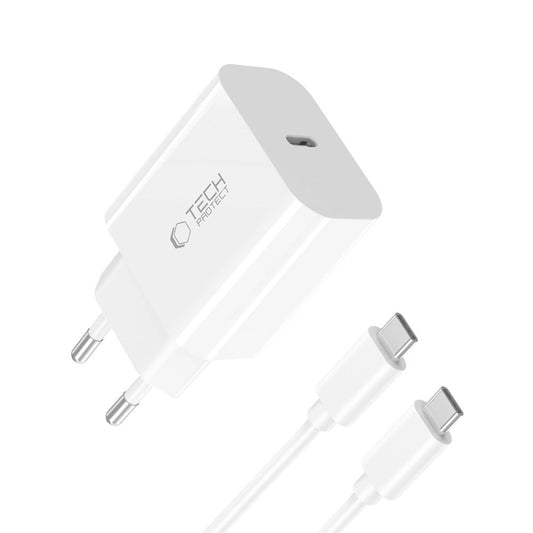 Tech-Protect NC20W PD20W USB-C Wandladegerät mit USB-C Kabel - weiß