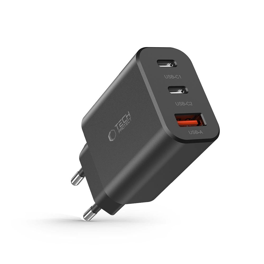 Tech-Protect NC30W Netzwerkladegerät 2x USB-C PD 30W / USB-A QC 3.0 - Schwarz
