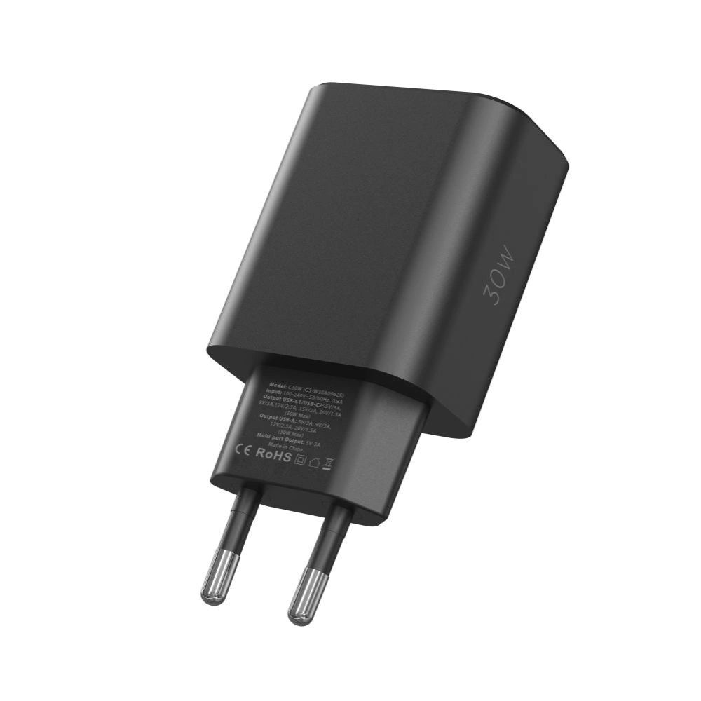 Tech-Protect NC30W Netzwerkladegerät 2x USB-C PD 30W / USB-A QC 3.0 - Schwarz