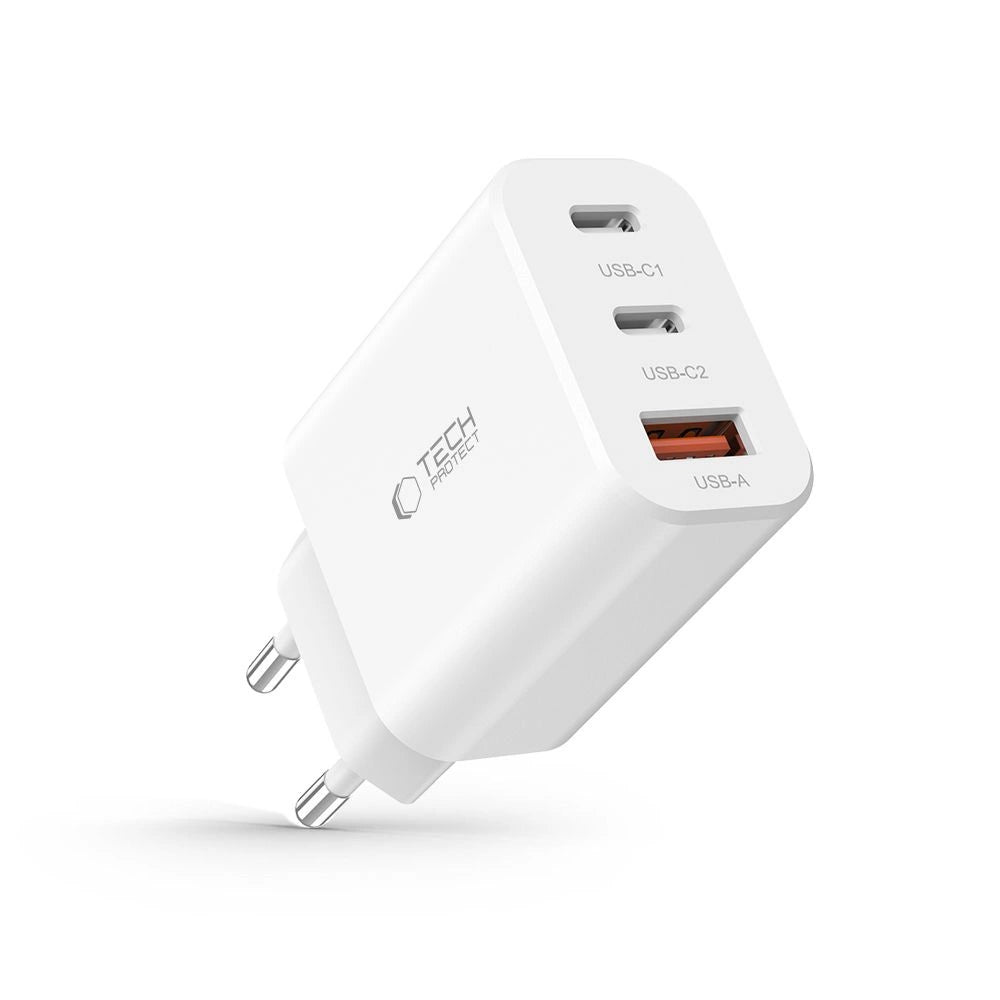 Tech-Protect NC30W Netzwerkladegerät 2x USB-C PD 30W / USB-A QC 3.0 - Weiß