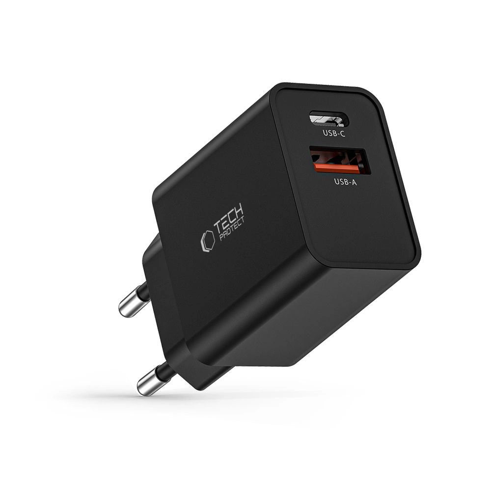 Tech-Protect NC30W USB-C PD 30W / USB-A QC 3.0 Netzwerkladegerät – Schwarz