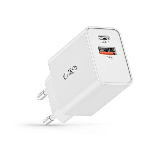 Tech-Protect NC30W USB-C PD 30W / USB-A QC 3.0 Netzwerkladegerät – Weiß
