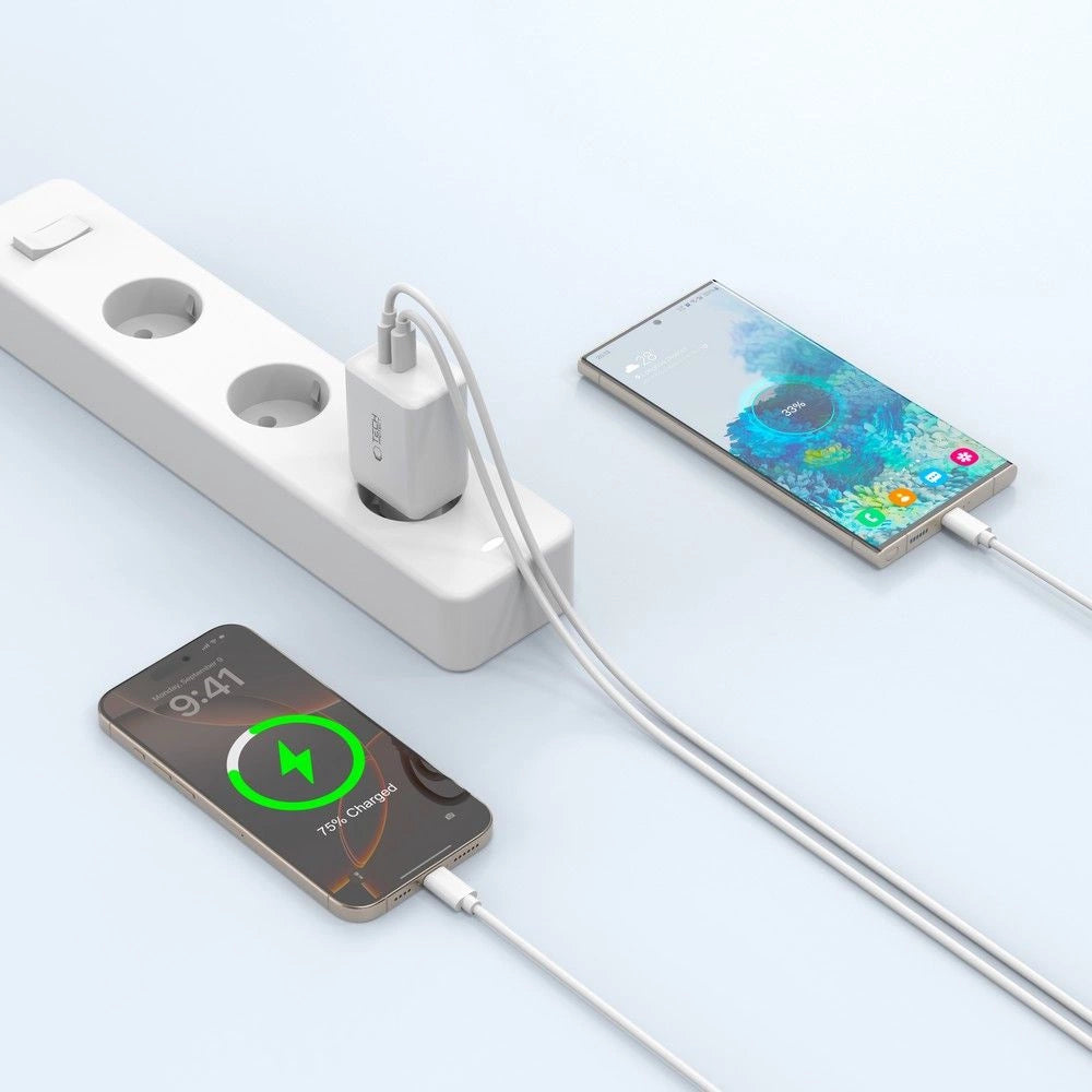Tech-Protect NC45W-GAN 2-PORT PD45W Ladegerät + TYP-C-KABEL – Weiß