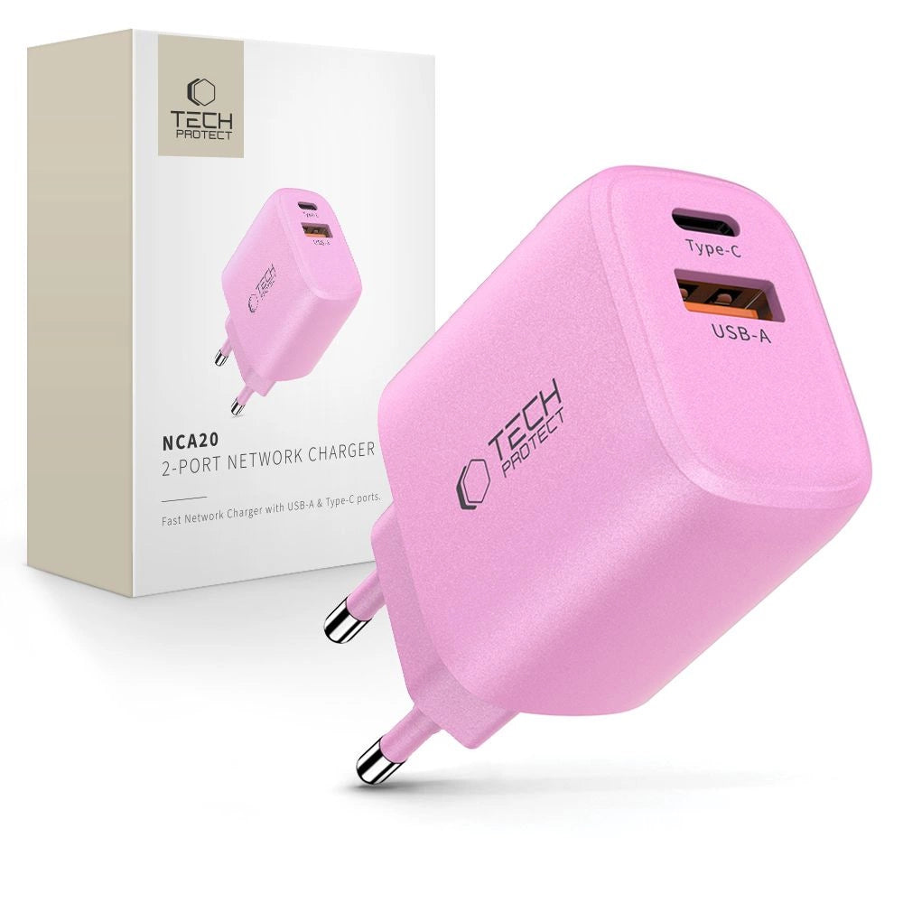 Tech-Protect NCA20 PD 20W QC3.0 USB-A / USB-C Wandladegerät - Rosa