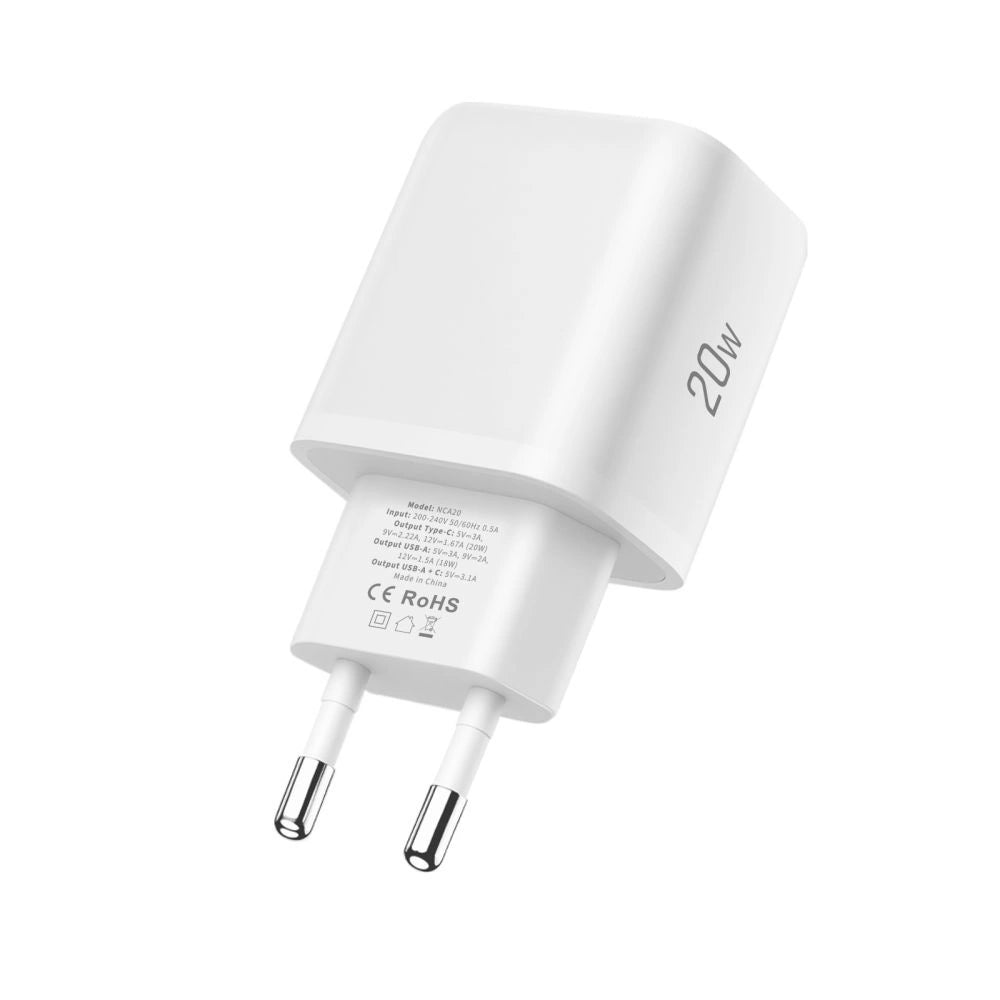 Tech-Protect NCA20 PD 20W QC3.0 USB-A / USB-C Wandladegerät - Weiß