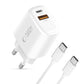 Tech-Protect NCA30 PD 30W QC3.0 USB-A / USB-C Wandladegerät + USB-C / USB-C Kabel 100cm - Weiß