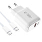 Tech-Protect NCA30 PD 30W QC3.0 USB-A / USB-C Wandladegerät + USB-C / USB-C Kabel 100cm - Weiß