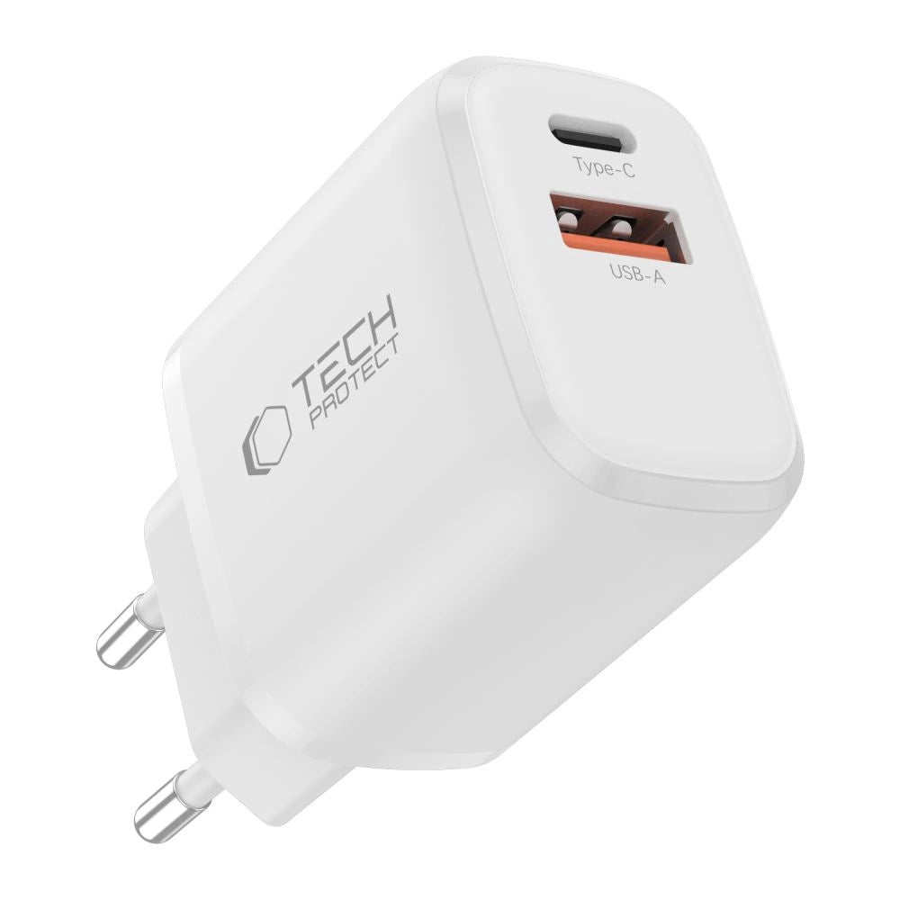 Tech-Protect NCA30 PD 30W QC3.0 USB-A / USB-C Wandladegerät + USB-C / USB-C Kabel 100cm - Weiß
