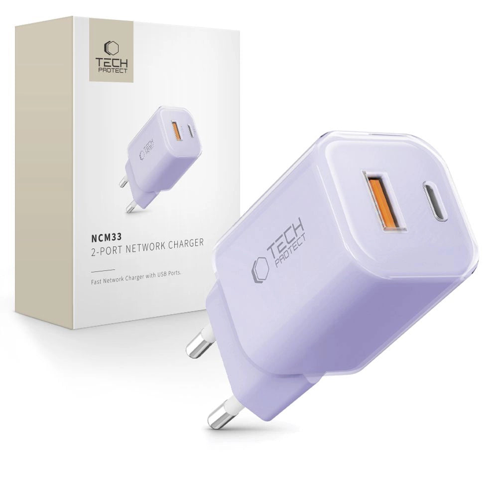 Tech-Protect NCM33 PD 33W QC3.0 USB-C / USB-C Wandladegerät - Lila