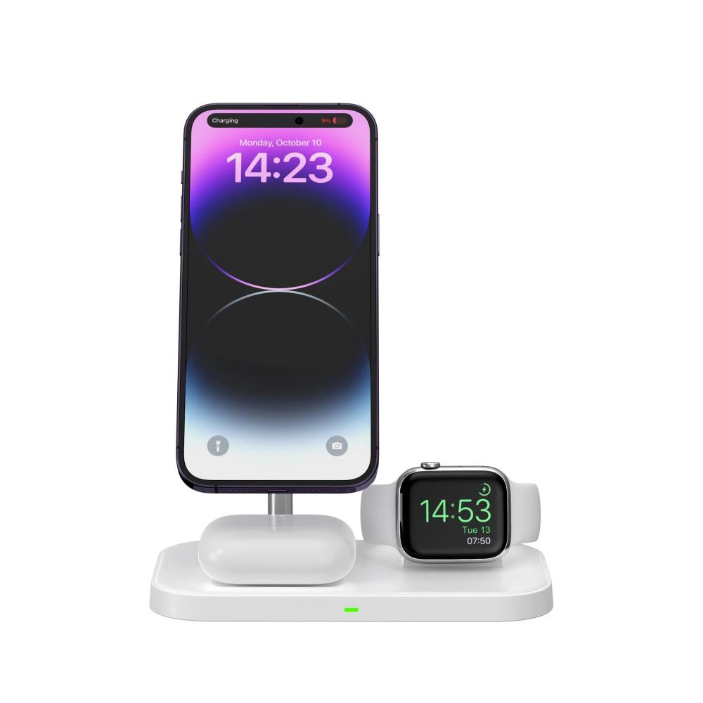 Tech-Protect QI15W-A22 induktives MagSafe-Ladegerät mit 3in1 MagSafe-Ständer für Smartphone / Apple Watch / AirPods – Weiß